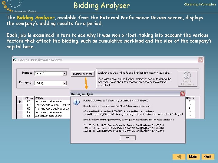 Bidding Analyser Obtaining Information The Bidding Analyser, available from the External Performance Review screen,