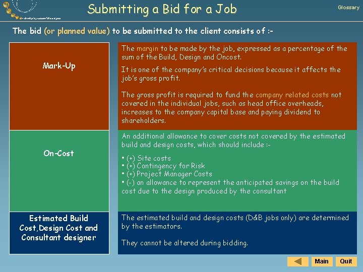 Submitting a Bid for a Job Glossary The bid (or planned value) to be