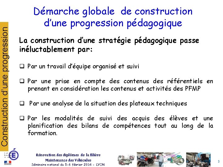 Construction d’une progression Démarche globale de construction d’une progression pédagogique La construction d’une stratégie