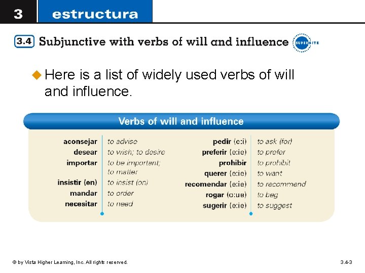 u Here is a list of widely used verbs of will and influence. ©