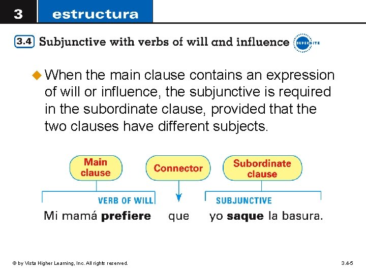 u When the main clause contains an expression of will or influence, the subjunctive