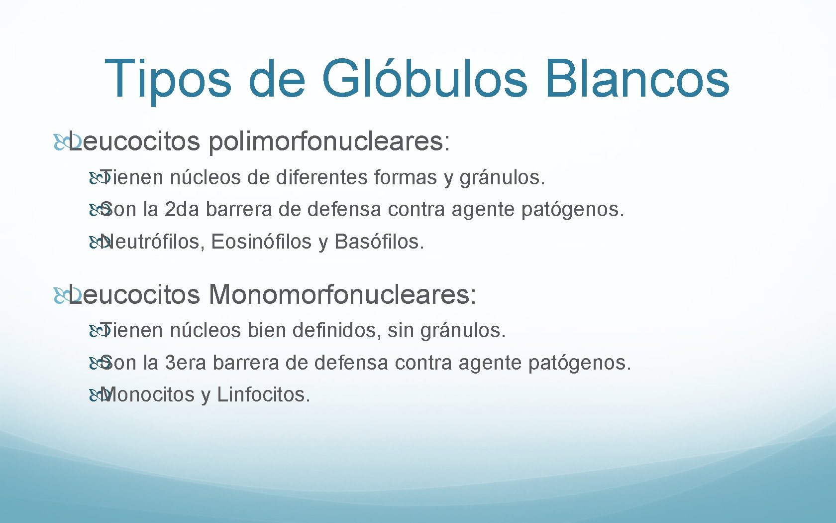 Tipos de Glóbulos Blancos Leucocitos polimorfonucleares: Tienen núcleos de diferentes formas y gránulos. Son