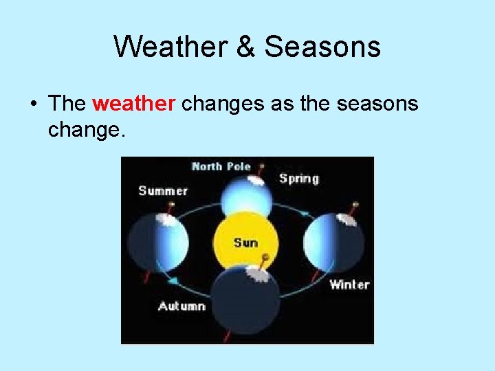 Weather & Seasons • The weather changes as the seasons change. 