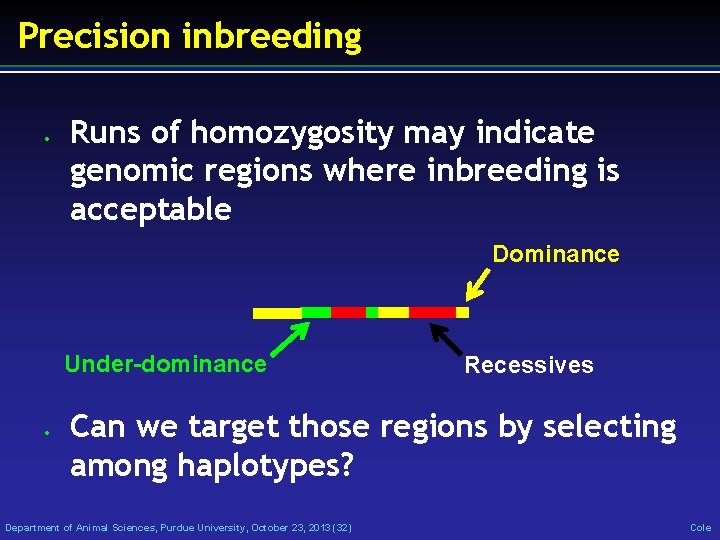Precision inbreeding • Runs of homozygosity may indicate genomic regions where inbreeding is acceptable