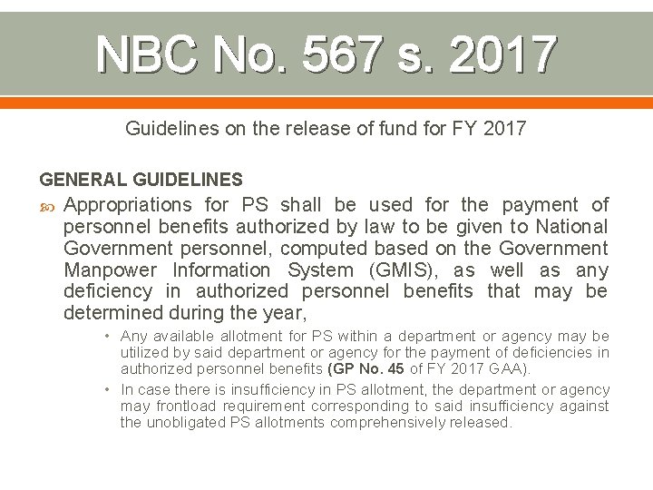 NBC No. 567 s. 2017 Guidelines on the release of fund for FY 2017