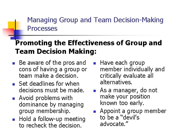 Managing Group and Team Decision-Making Processes Promoting the Effectiveness of Group and Team Decision