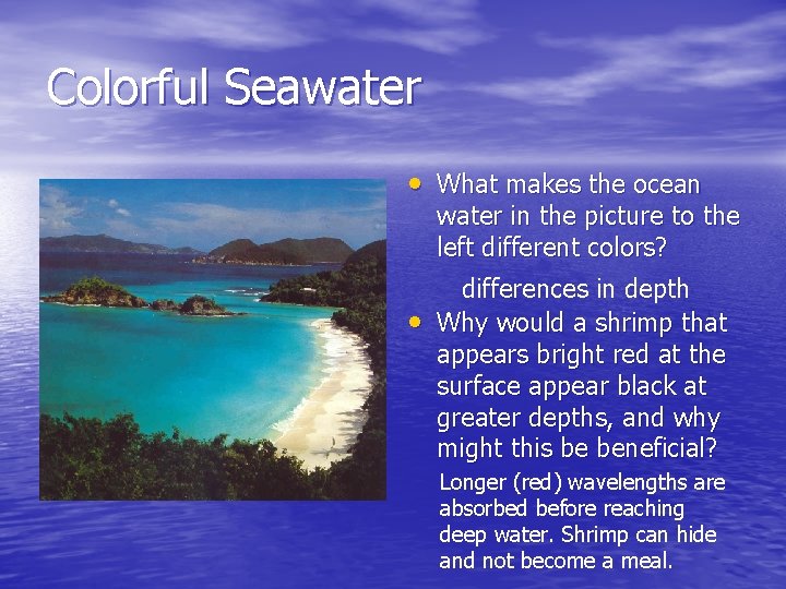 Colorful Seawater • What makes the ocean water in the picture to the left
