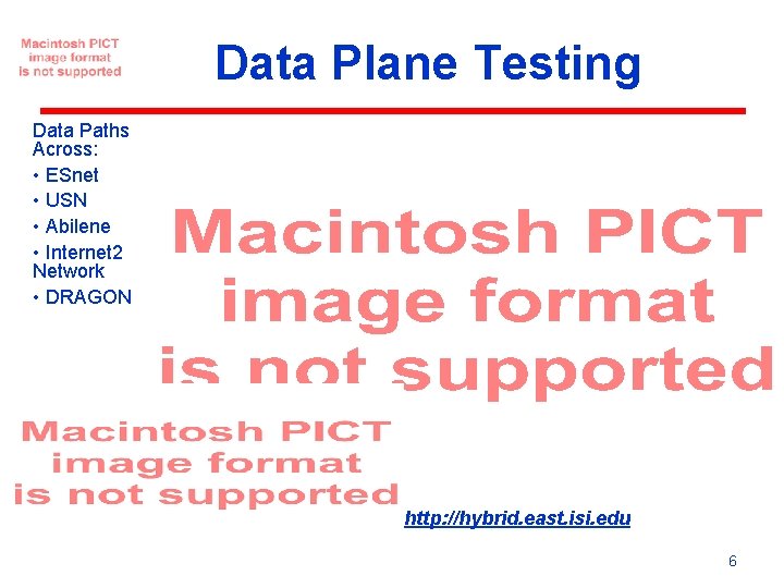 Data Plane Testing Data Paths Across: • ESnet • USN • Abilene • Internet Data Plane Testing Data Paths Across: • ESnet • USN • Abilene • Internet