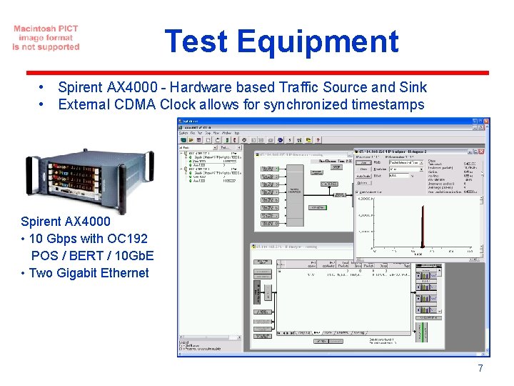 Test Equipment • Spirent AX 4000 - Hardware based Traffic Source and Sink • Test Equipment • Spirent AX 4000 - Hardware based Traffic Source and Sink •