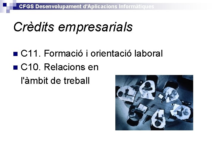 CFGS Desenvolupament d'Aplicacions Informàtiques Crèdits empresarials C 11. Formació i orientació laboral n C