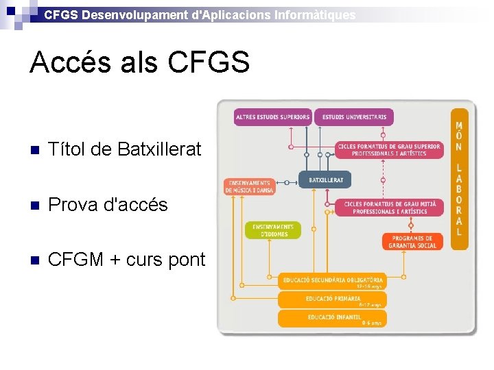 CFGS Desenvolupament d'Aplicacions Informàtiques Accés als CFGS n Títol de Batxillerat n Prova d'accés