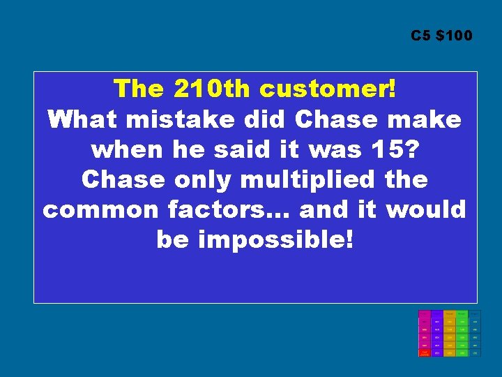 C 5 $100 The 210 th customer! What mistake did Chase make when he