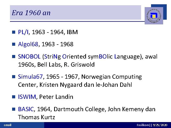 Era 1960 an email n PL/I, 1963 - 1964, IBM n Algol 68, 1963