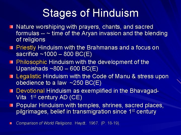 Stages of Hinduism Nature worshiping with prayers, chants, and sacred formulas -- ~ time