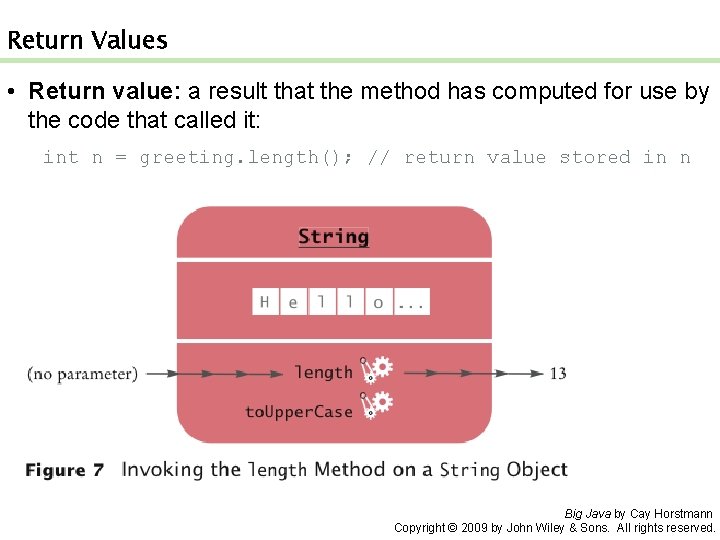 Return Values • Return value: a result that the method has computed for use