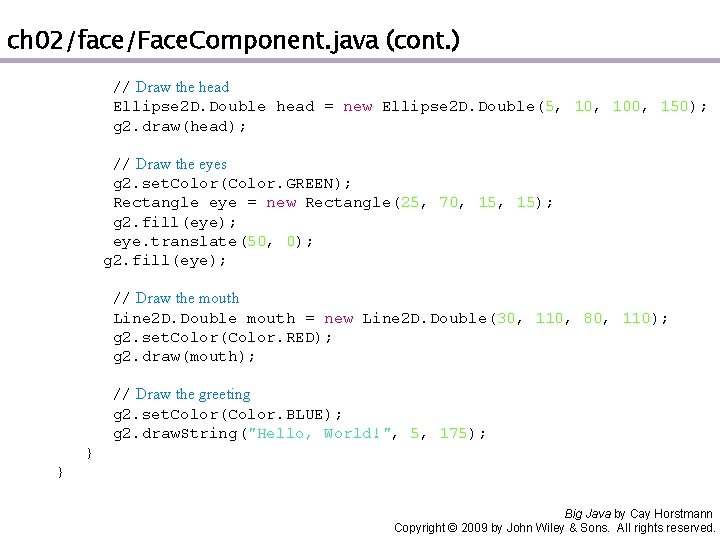 ch 02/face/Face. Component. java (cont. ) // Draw the head Ellipse 2 D. Double