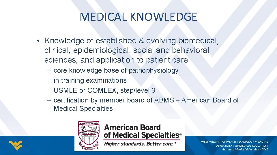 MEDICAL KNOWLEDGE • Knowledge of established & evolving biomedical, clinical, epidemiological, social and behavioral