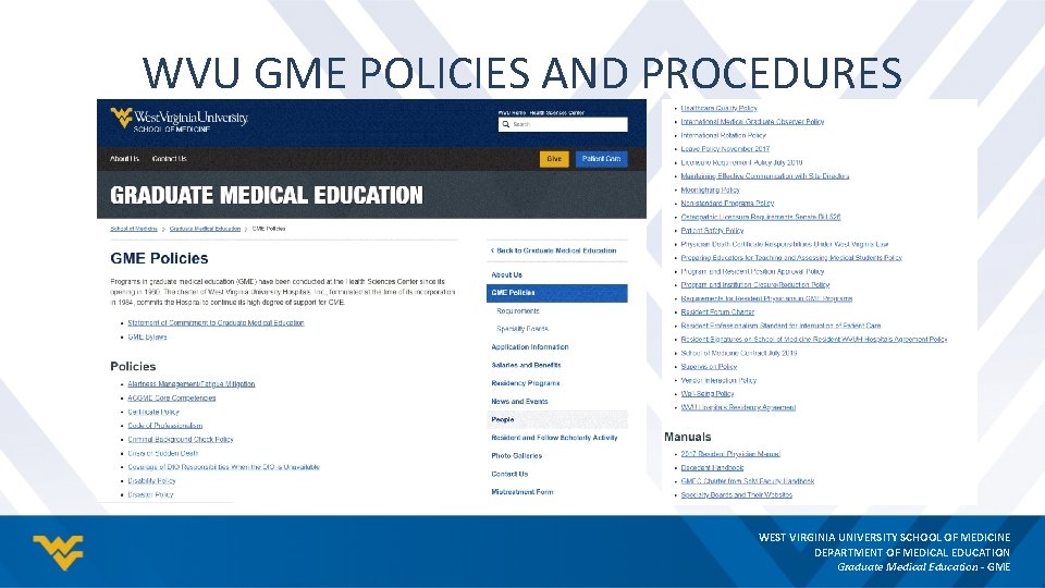 WVU GME POLICIES AND PROCEDURES WEST VIRGINIA UNIVERSITY SCHOOL OF MEDICINE DEPARTMENT OF MEDICAL