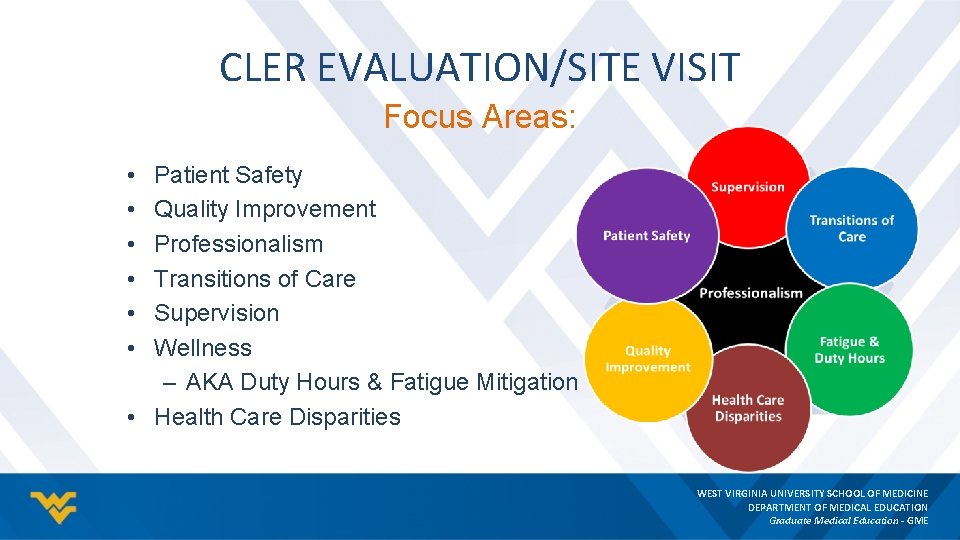 CLER EVALUATION/SITE VISIT Focus Areas: • • • Patient Safety Quality Improvement Professionalism Transitions