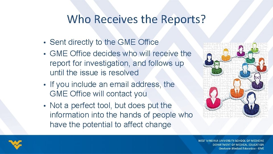 Who Receives the Reports? • Sent directly to the GME Office • GME Office