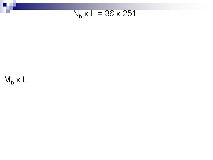 Nb x L = 36 x 251 Mb x L 