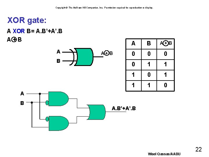 Copyright © The Mc. Graw-Hill Companies, Inc. Permission required for reproduction or display. XOR