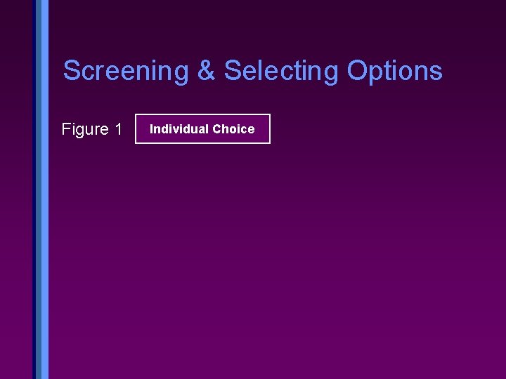 Screening & Selecting Options Figure 1 Individual Choice 