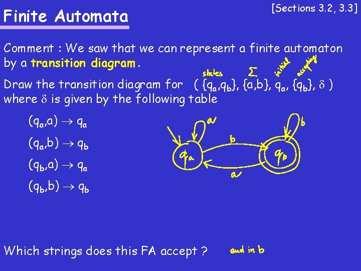 Finite Automata [Sections 3. 2, 3. 3] Comment : We saw that we can