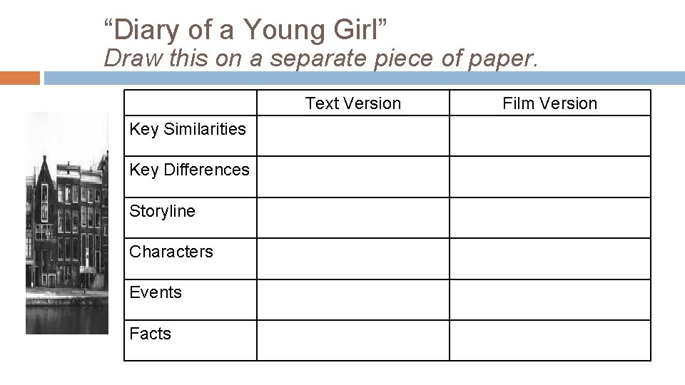 “Diary of a Young Girl” Draw this on a separate piece of paper. Text