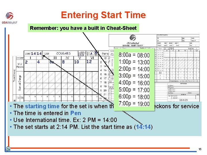 Entering Start Time Remember: you have a built in Cheat-Sheet 14 14 2 4