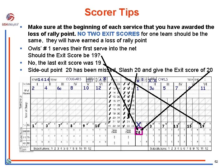 Scorer Tips § § Make sure at the beginning of each service that you