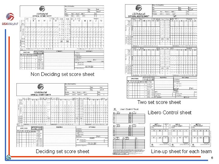 Non Deciding set score sheet Two set score sheet Libero Control sheet Deciding set