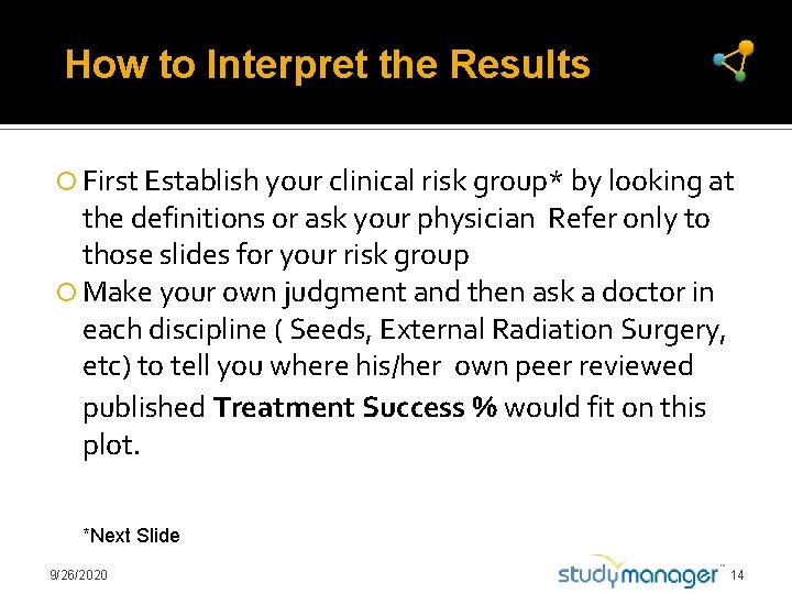 How to Interpret the Results First Establish your clinical risk group* by looking at