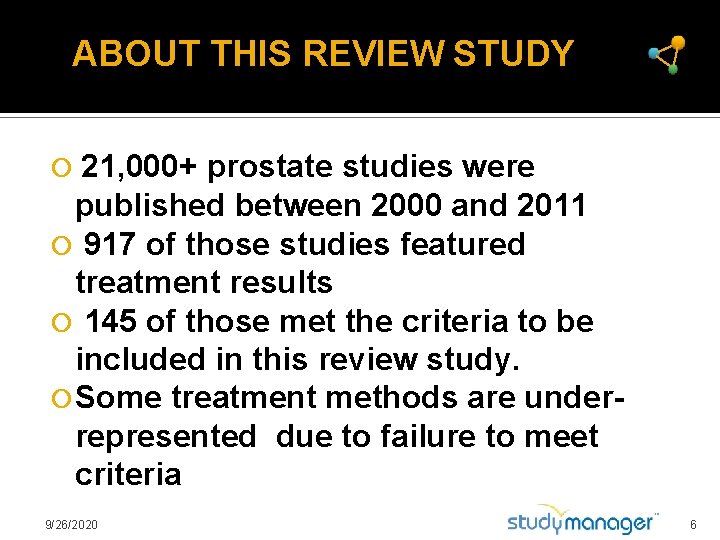 ABOUT THIS REVIEW STUDY 21, 000+ prostate studies were published between 2000 and 2011