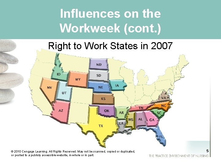 Influences on the Workweek (cont. ) Right to Work States in 2007 © 2010