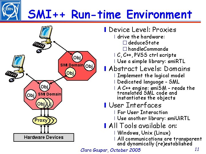 SMI++ Run-time Environment ❙Device Level: Proxies Obj SMI Domain Obj Obj Obj Proxy Hardware