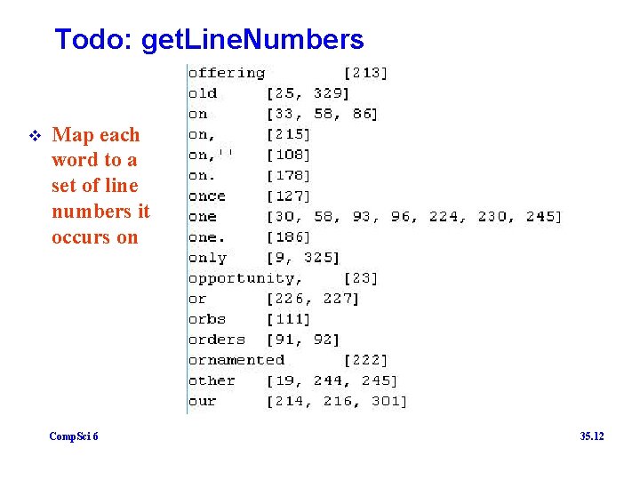 Todo: get. Line. Numbers v Map each word to a set of line numbers