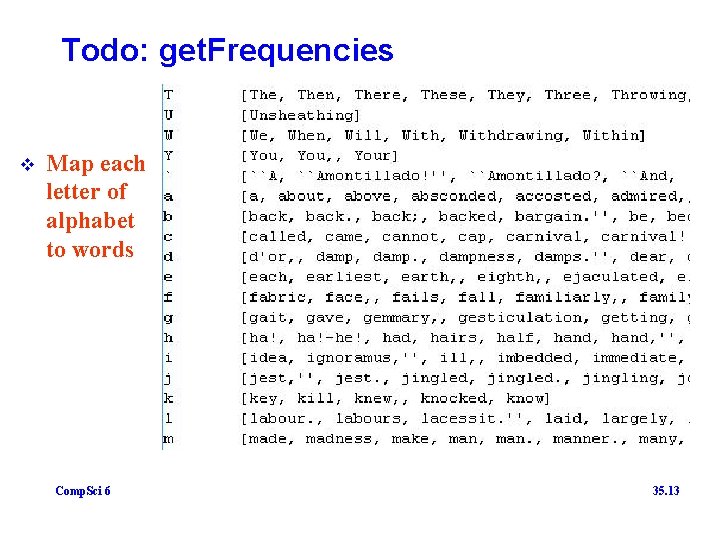Todo: get. Frequencies v Map each letter of alphabet to words Comp. Sci 6