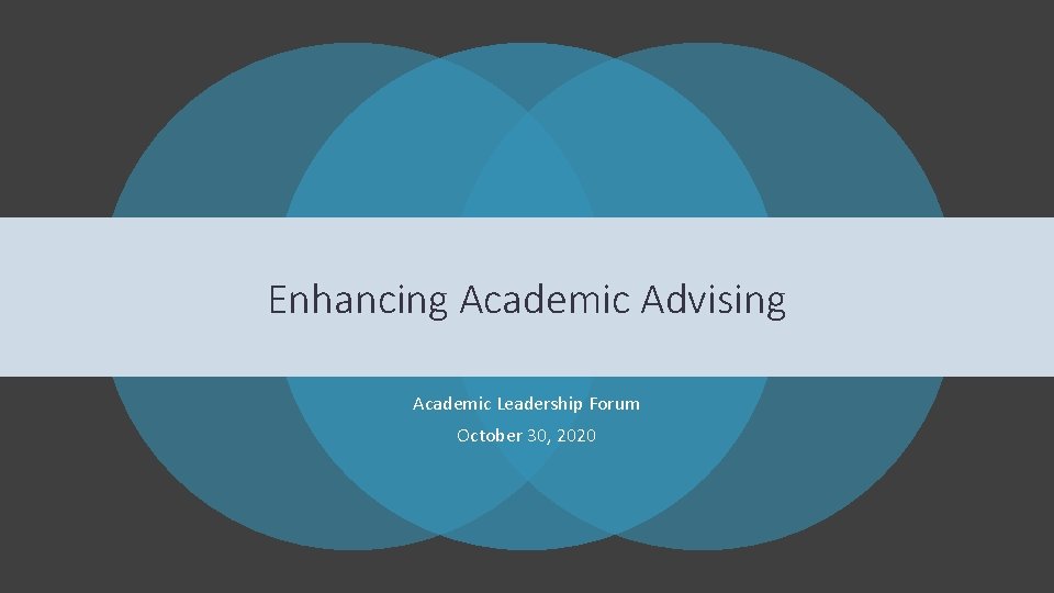 Enhancing Academic Advising Academic Leadership Forum October 30, 2020 