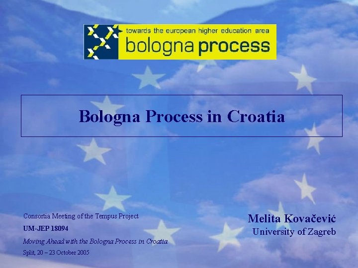 Bologna Process in Croatia Consortia Meeting of the Tempus Project UM-JEP 18094 Moving Ahead