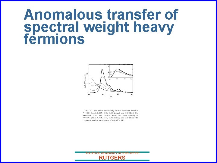 Anomalous transfer of spectral weight heavy fermions THE STATE UNIVERSITY OF NEW JERSEY RUTGERS