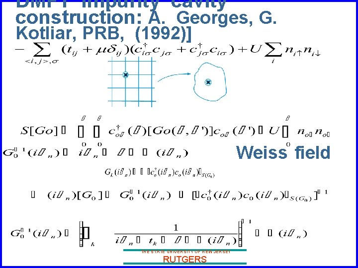 DMFT Impurity cavity construction: A. Georges, G. Kotliar, PRB, (1992)] Weiss field THE STATE