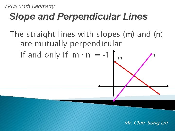 ERHS Math Geometry Slope and Perpendicular Lines The straight lines with slopes (m) and