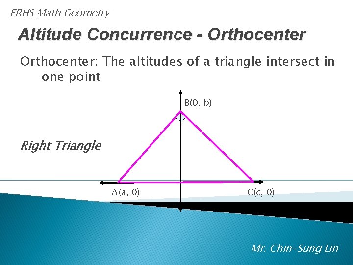 ERHS Math Geometry Altitude Concurrence - Orthocenter: The altitudes of a triangle intersect in