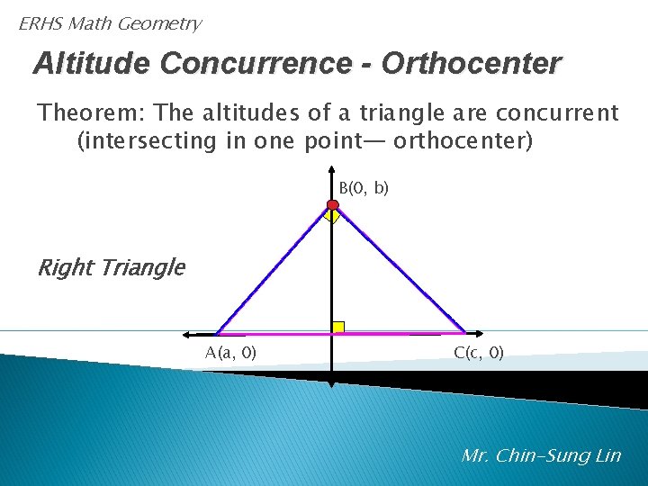 ERHS Math Geometry Altitude Concurrence - Orthocenter Theorem: The altitudes of a triangle are
