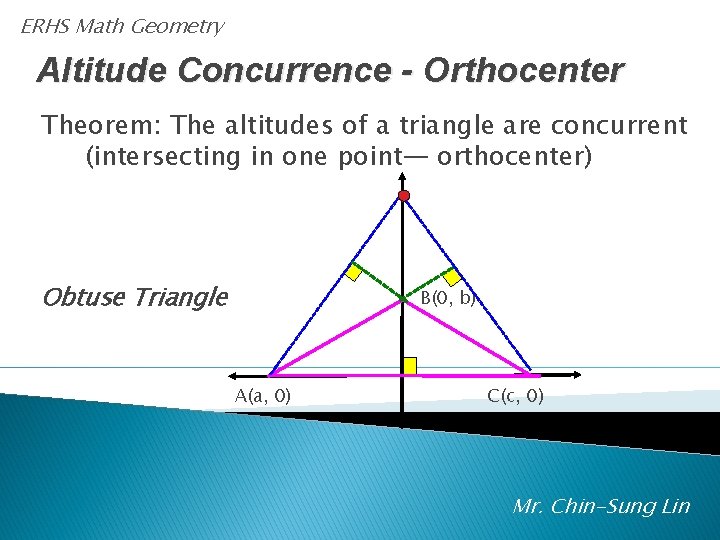 ERHS Math Geometry Altitude Concurrence - Orthocenter Theorem: The altitudes of a triangle are