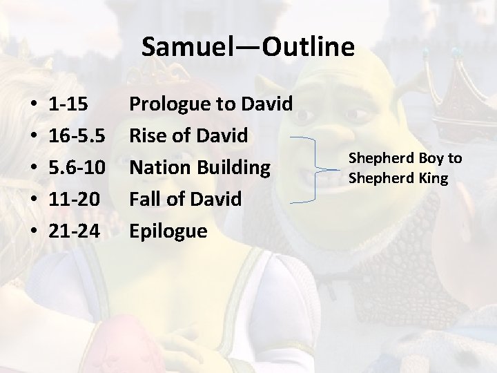 Samuel—Outline • • • 1 -15 16 -5. 5 5. 6 -10 11 -20