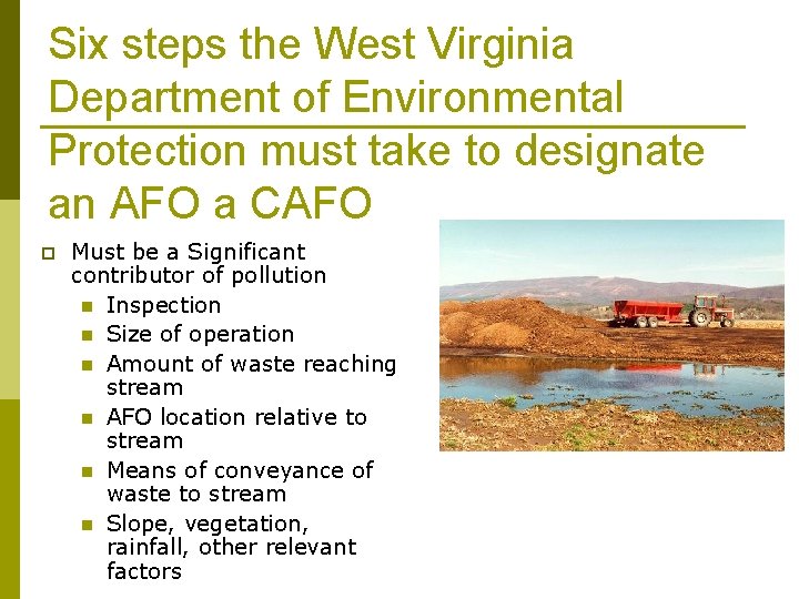 Six steps the West Virginia Department of Environmental Protection must take to designate an
