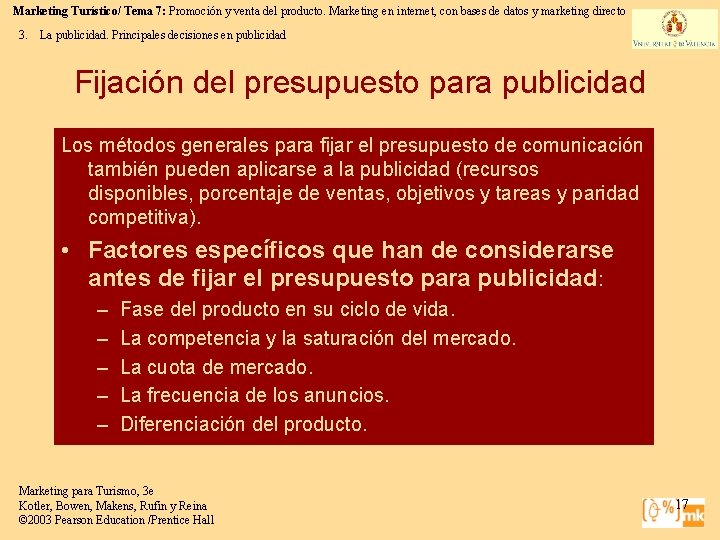 Marketing Turístico/ Tema 7: Promoción y venta del producto. Marketing en internet, con bases