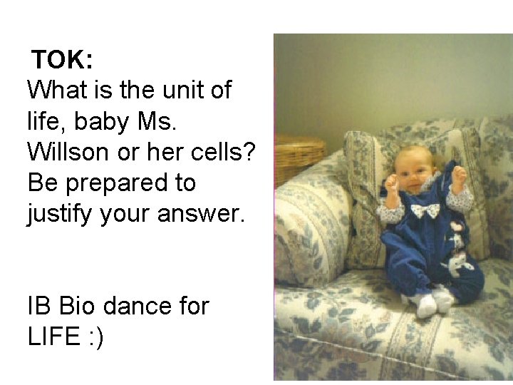 TOK: What is the unit of life, baby Ms. Willson or her cells? Be